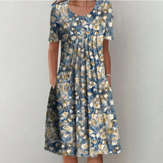 Dress Navy With Gold Floral Print