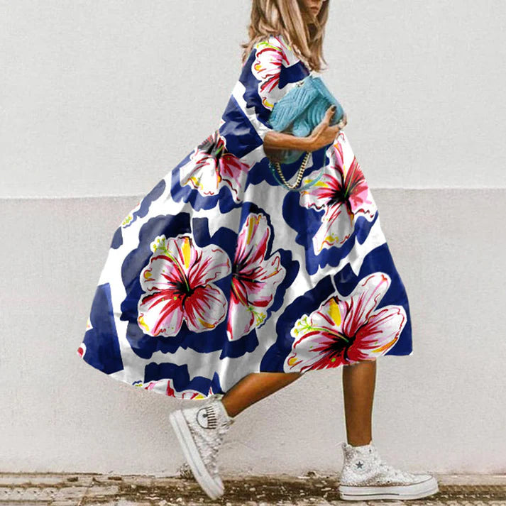 Dress Navy With Red Floral Print