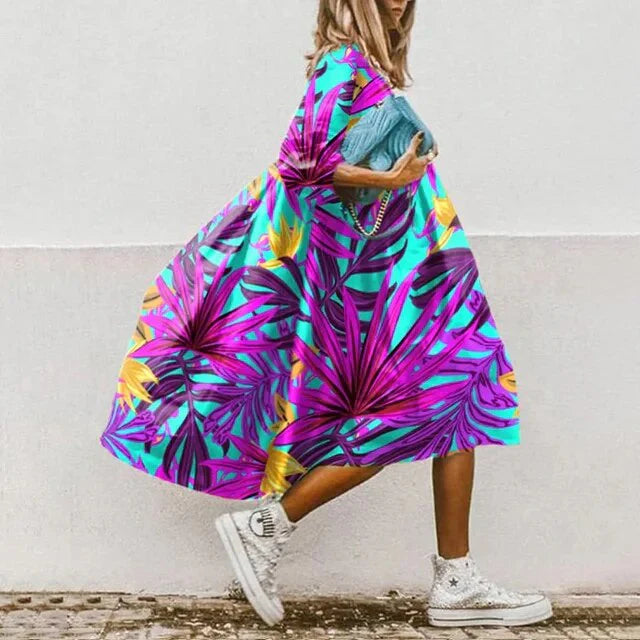 Dress Pink With Neon Burst Floral Print