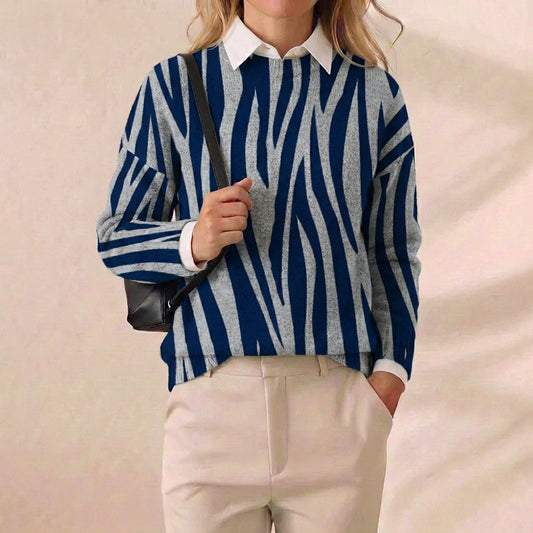 Electric Stripes Crewneck Bold Navy Abstract Knit Pullover