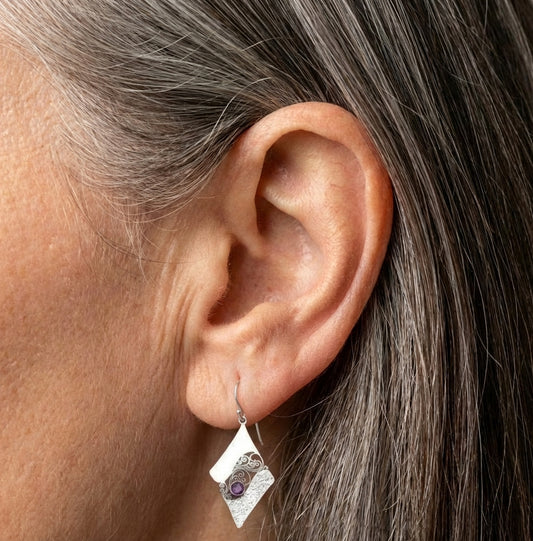 Elegant Amethyst Geometric Earrings