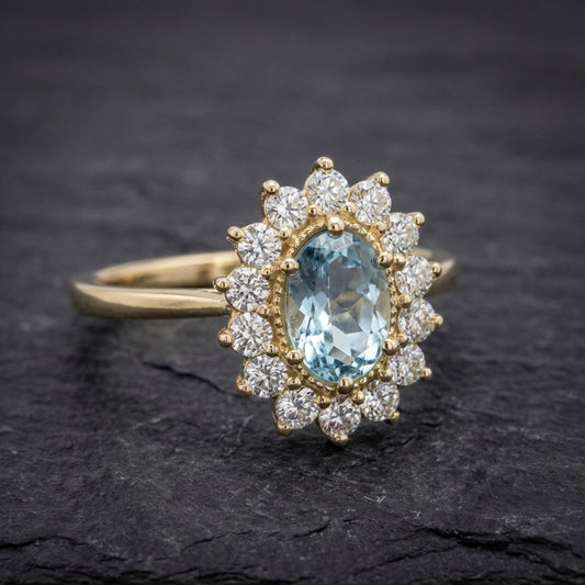 Elegant Aquamarine Halo Ring 59635964