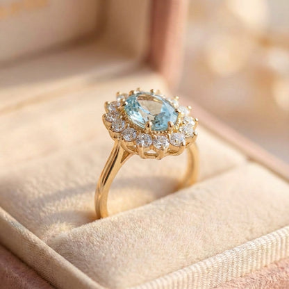 Elegant Aquamarine Halo Ring