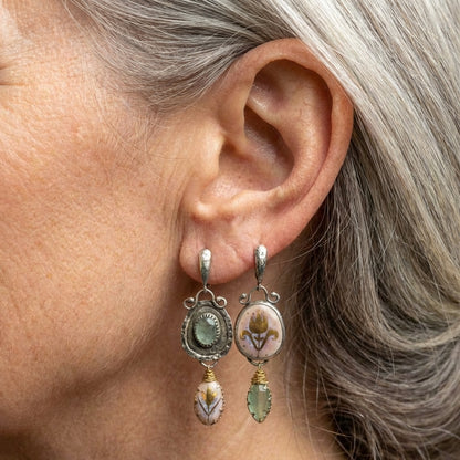 Elegant Art Nouveau Inspired Gemstone & Enamel Earrings