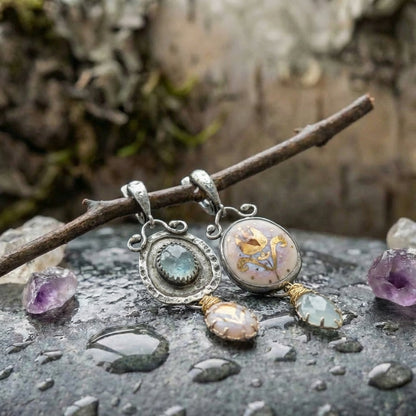 Elegant Art Nouveau Inspired Gemstone & Enamel Earrings