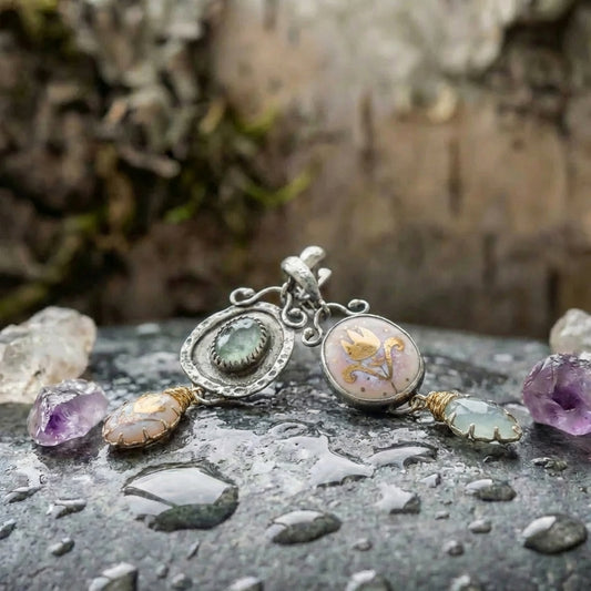 Elegant Art Nouveau Inspired Gemstone & Enamel