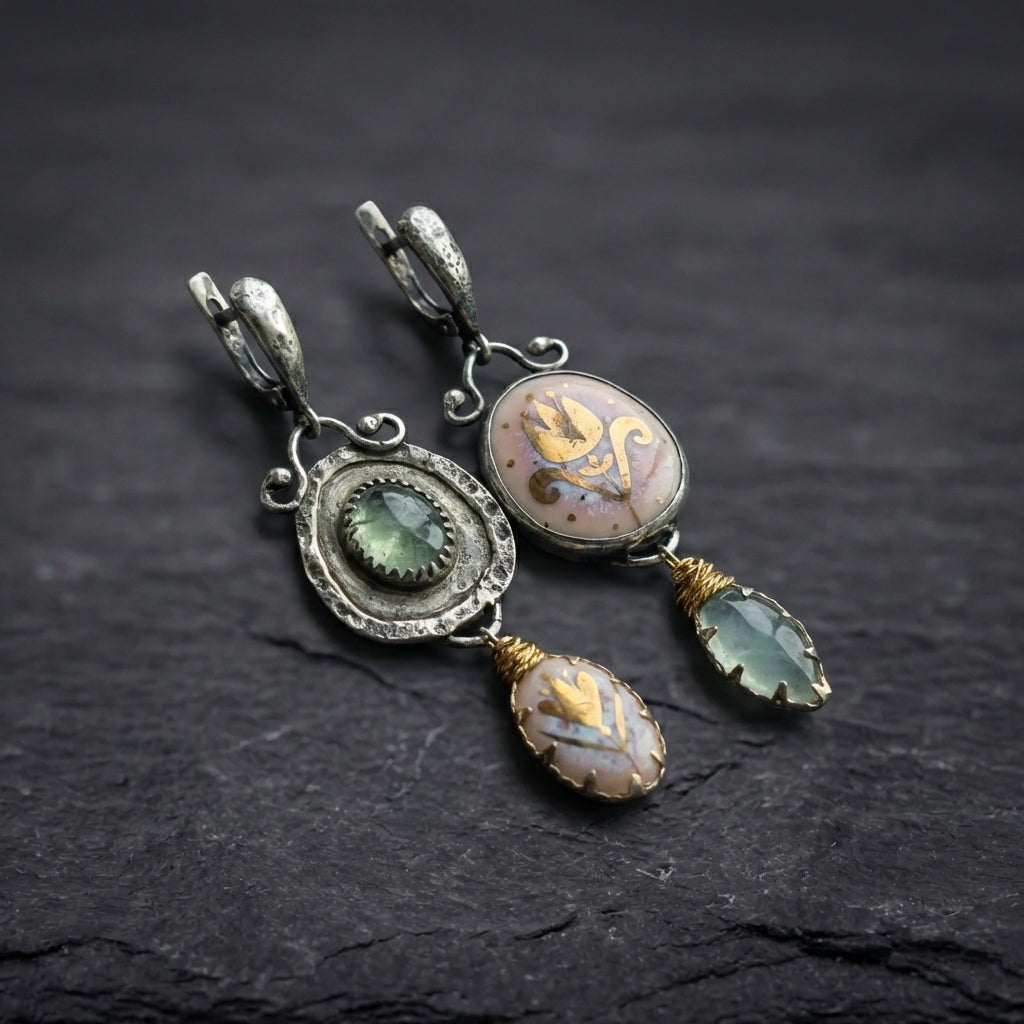 Elegant Art Nouveau Inspired Gemstone & Enamel