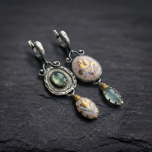 Elegant Art Nouveau Inspired Gemstone & Enamel