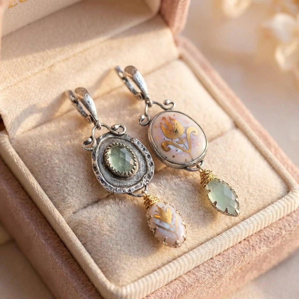 Elegant Art Nouveau Inspired Gemstone & Enamel