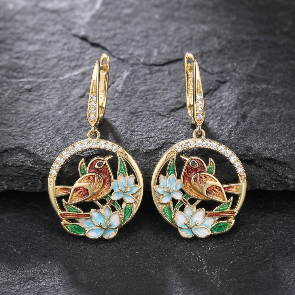 Elegant Bird Flower Earrings 49538781