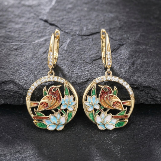 Elegant Bird Flower Earrings 49538781
