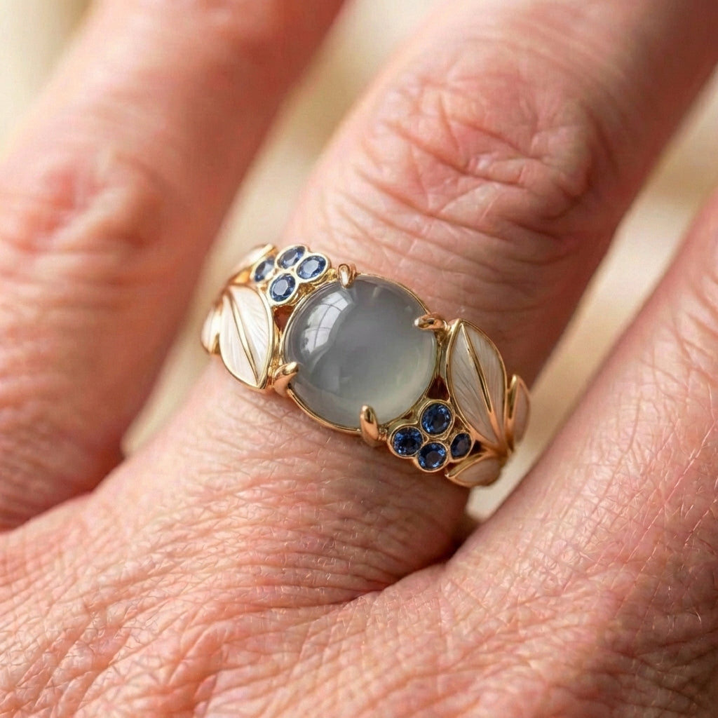Elegant Bloom Blue Gem Floral Ring