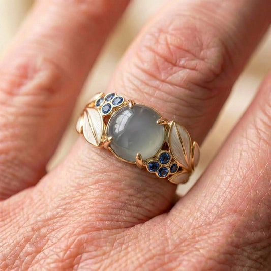 Elegant Bloom Blue Gem Floral Ring