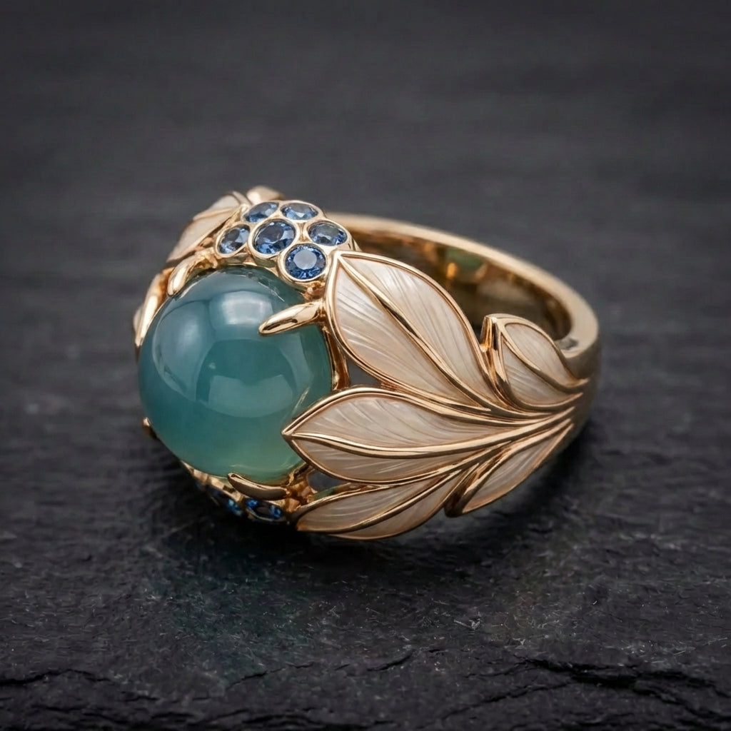 Elegant Bloom Blue Gem Floral Ring