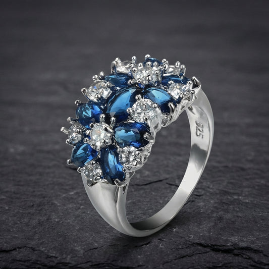 Elegant Blue Crystal Ring 72099464