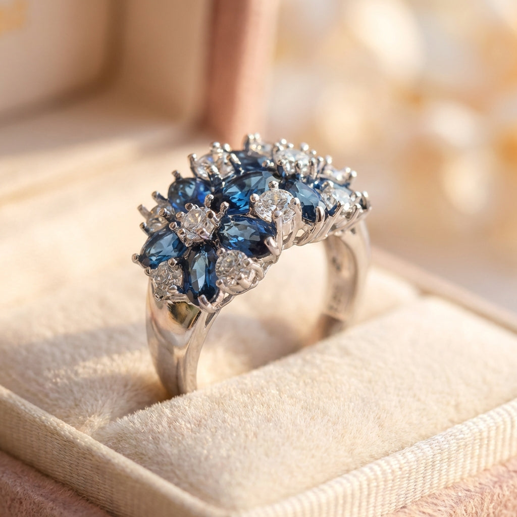 Elegant Blue Crystal Ring