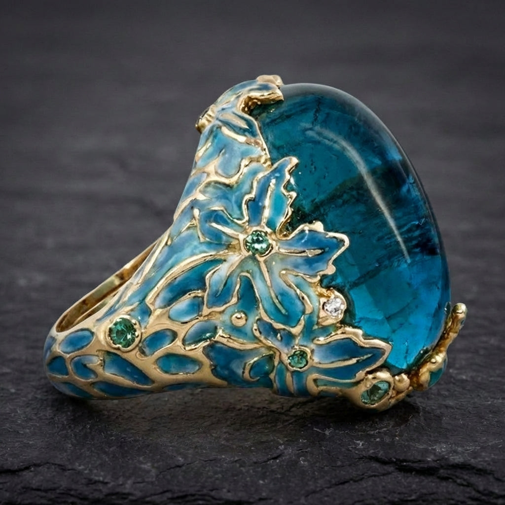 Elegant Blue Stone Flower Ring 97109636