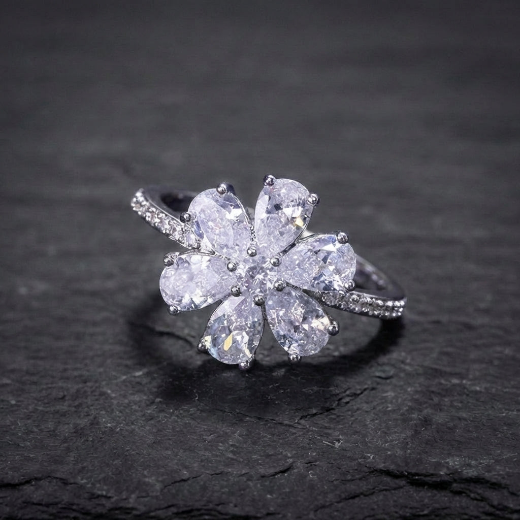 Elegant Crystal Flower Ring 03437715