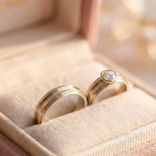 Elegant Diamond Dual Tone Ring Set