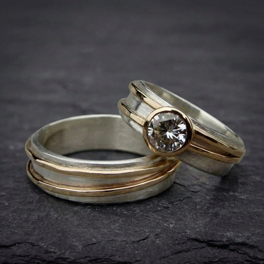 Elegant Diamond Dual Tone Ring Set