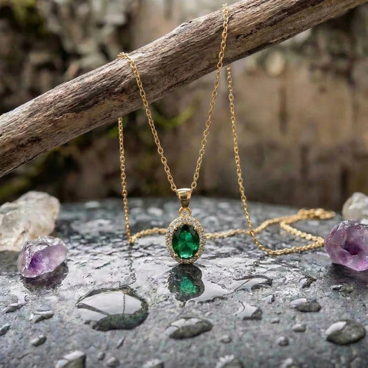 Elegant Emerald Halo Pendant