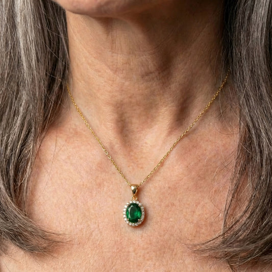 Elegant Emerald Halo Pendant