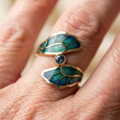 Elegant Enamel Leaf Ring