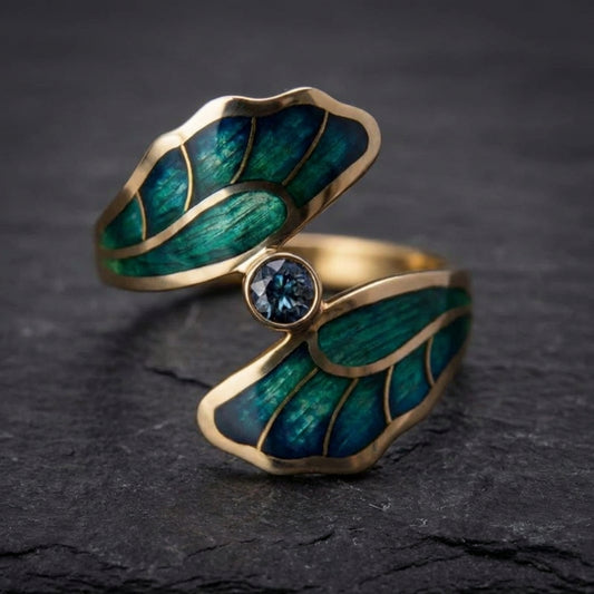 Elegant Enamel Leaf Ring 64210598
