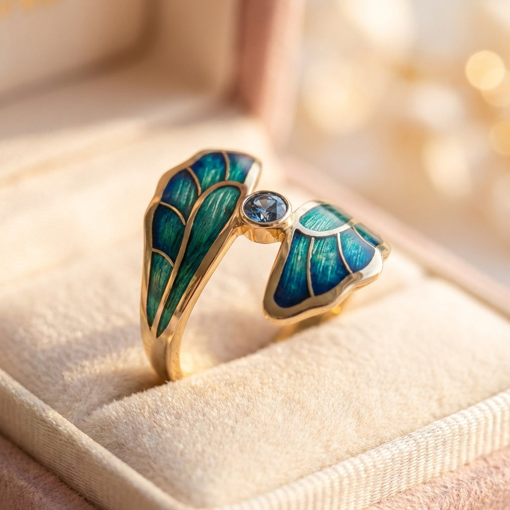 Elegant Enamel Leaf Ring