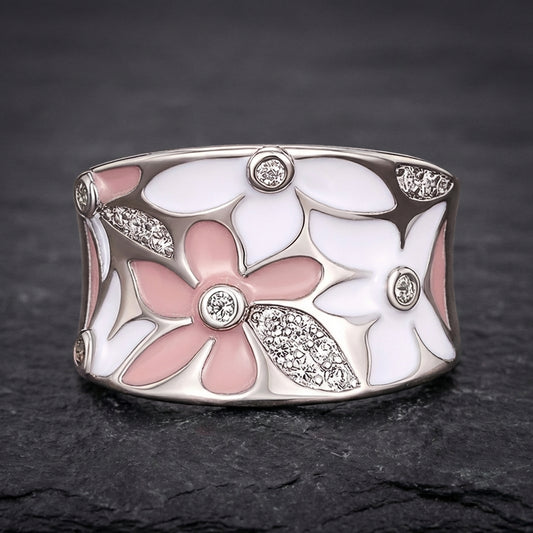 Elegant Floral Enamel Ring 91893796