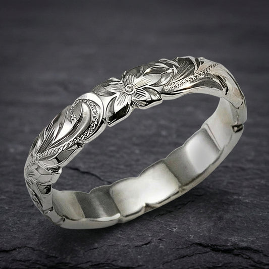 Elegant Floral Silver Ring 09093278