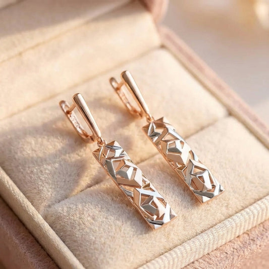 Elegant Geometric Rose Gold & Silver Bar Dangle