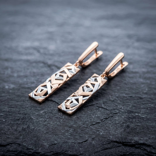 Elegant Geometric Rose Gold & Silver Bar Dangle
