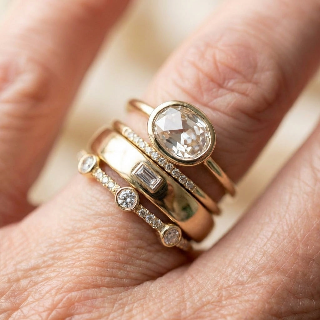 Elegant Gold Crystal Ring Set