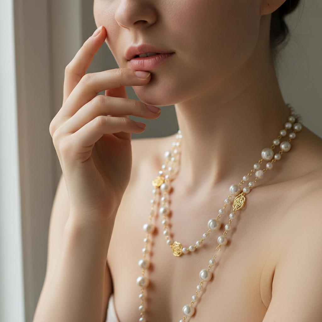 Elegant Gold   Pearl Necklace
