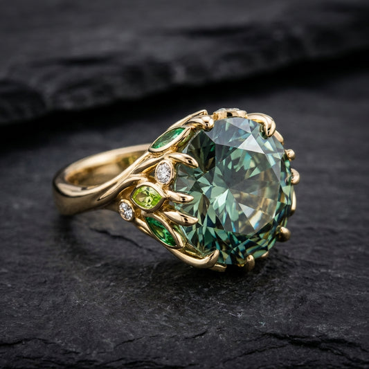 Elegant Green Leaf Crystal Ring 28328557