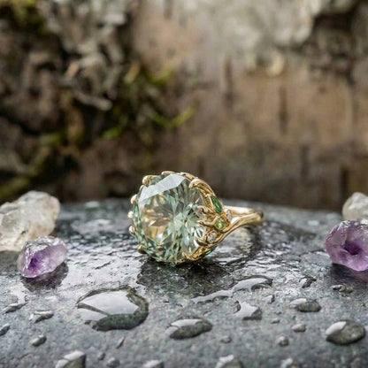 Elegant Green Leaf Crystal Ring