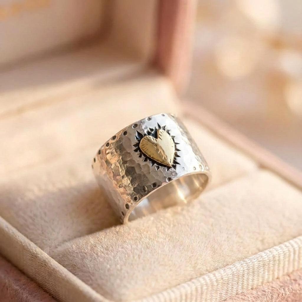 Elegant Heart Ring With Gold Accent