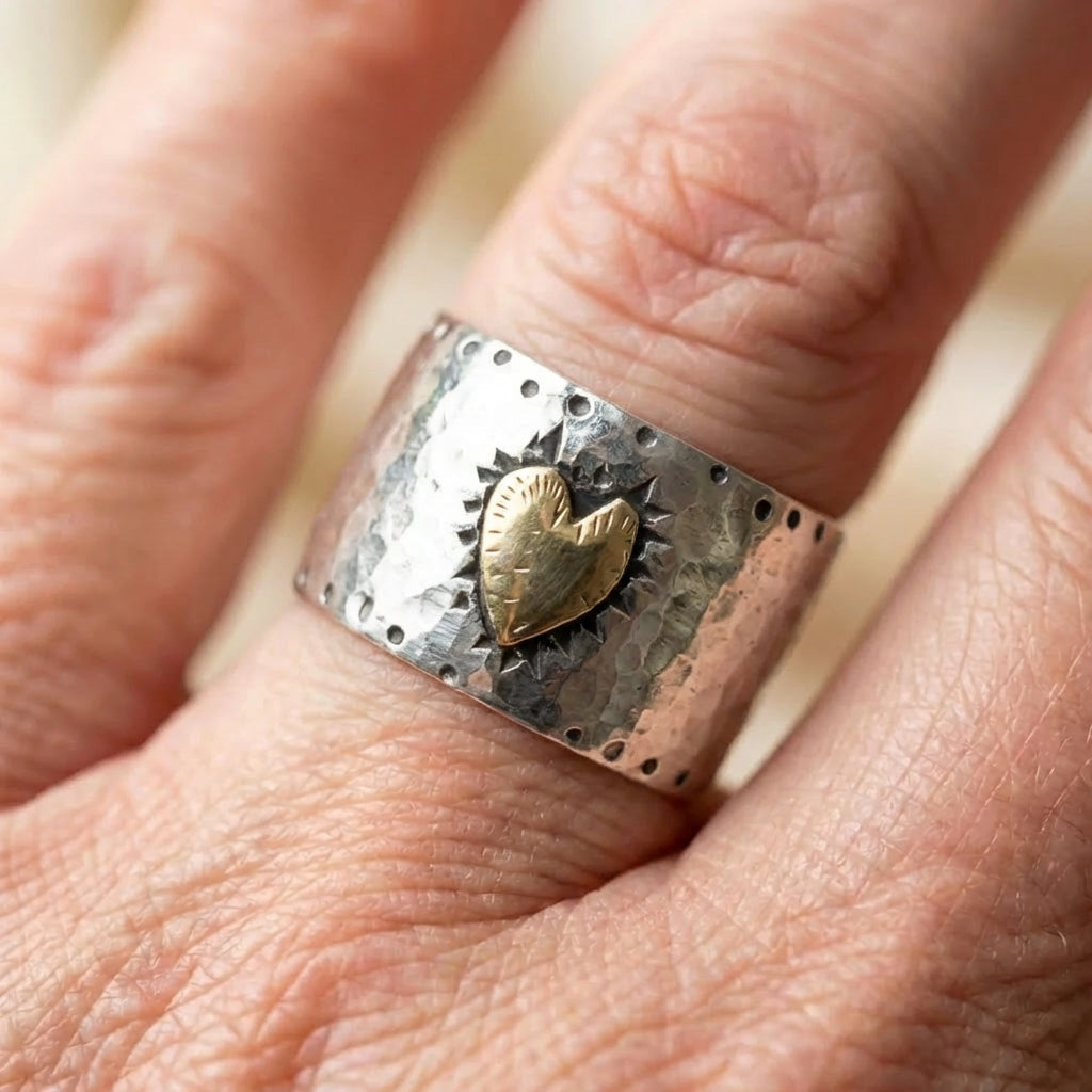 Elegant Heart Ring With Gold Accent