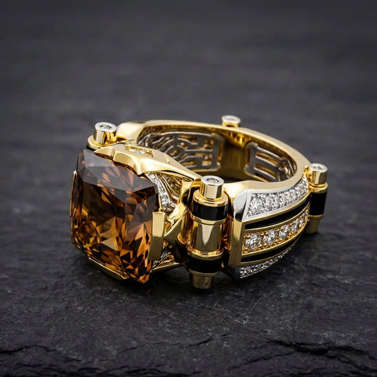 Elegant Maze Cutout Band Amber Ring
