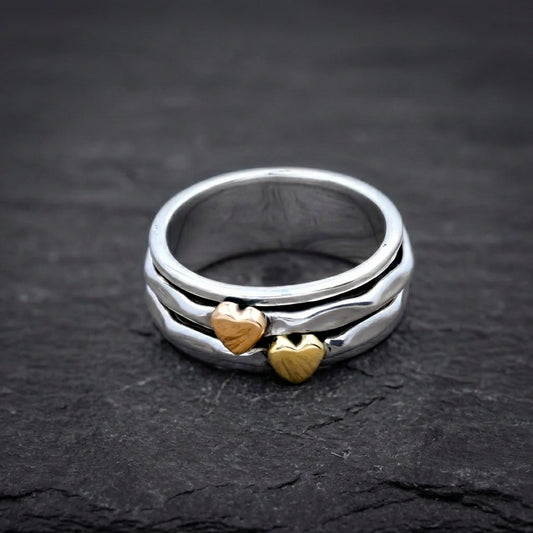 Elegant Mixed Metal Heart Band Ring