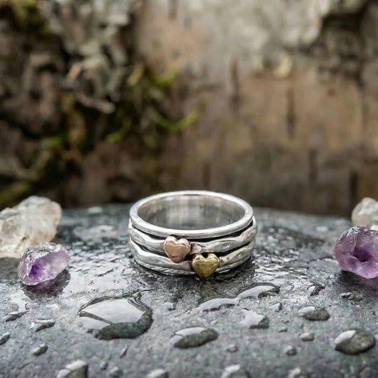 Elegant Mixed Metal Heart Band Ring