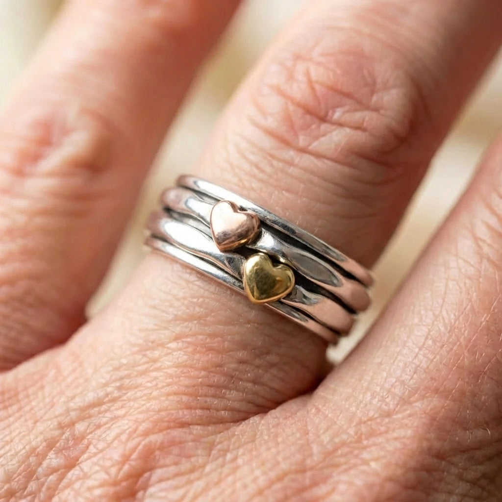 Elegant Mixed Metal Heart Band Ring