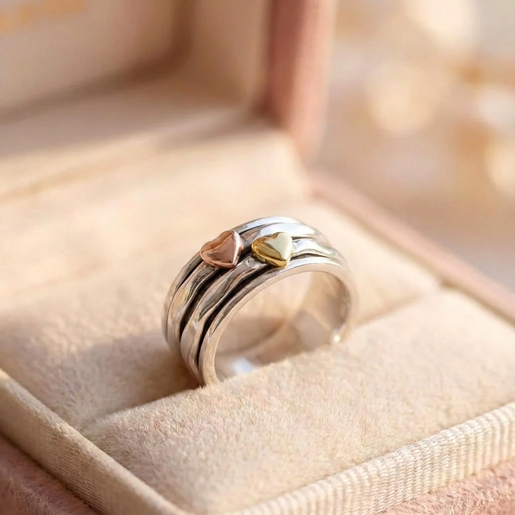 Elegant Mixed Metal Heart Band Ring