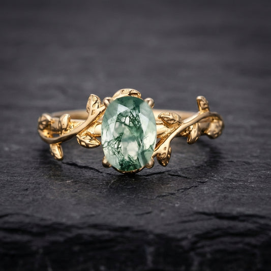 Elegant Moss Agate Ring 13964254