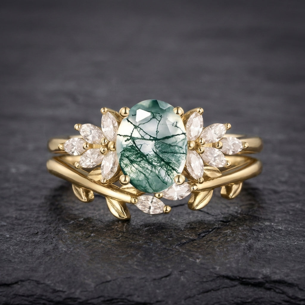Elegant Moss Agate Ring 24928561
