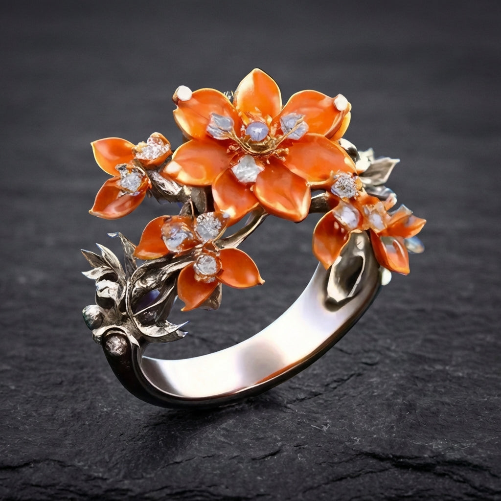 Elegant Orange Flower Ring 95702686