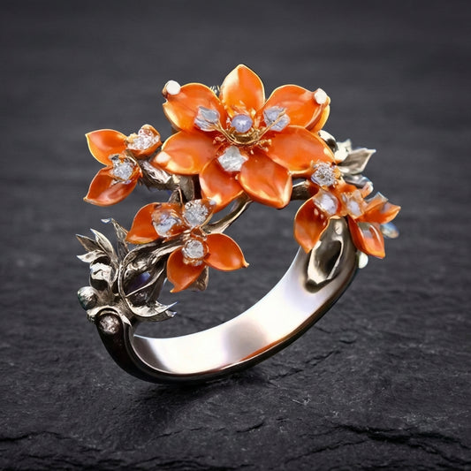 Elegant Orange Flower Ring 95702686