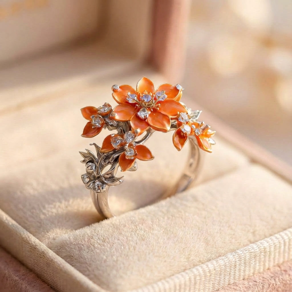 Elegant Orange Flower Ring