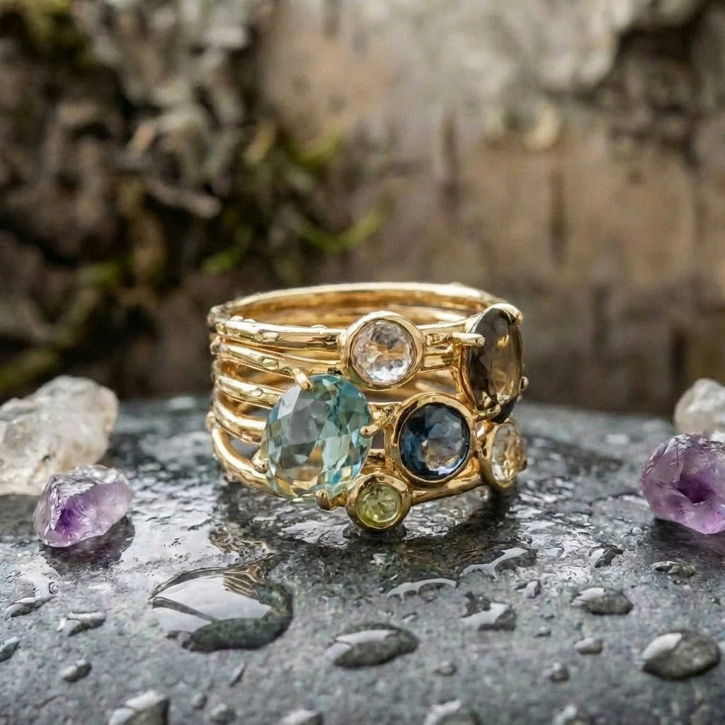 Elegant Oval & Round Cut Multi Gemstone Ring